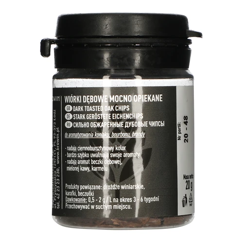 Dubové vločky silno opekané, 20g  - 1 ['dubové chipsy', ' dubové chipsy silno opekané', ' dubové vločky', ' do alkoholu', ' prísady do alkoholu', ' príchute', ' dubové vločky pražené', ' dubové chipsy silno pražené', ' aromatizácia vín', ' aromatizácia pív', ' aromatizácia alkoholu', ' do bourbona', ' do brandy', ' do koňaku']