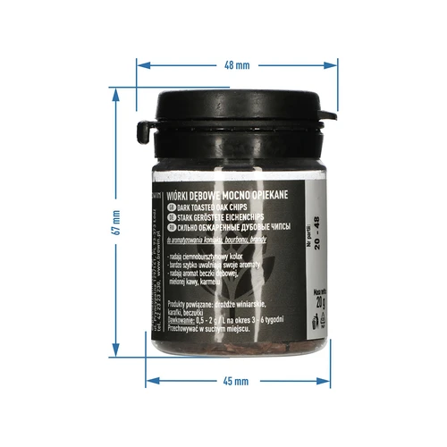 Dubové vločky silno opekané, 20g - 8 ['dubové chipsy', ' dubové chipsy silno opekané', ' dubové vločky', ' do alkoholu', ' prísady do alkoholu', ' príchute', ' dubové vločky pražené', ' dubové chipsy silno pražené', ' aromatizácia vín', ' aromatizácia pív', ' aromatizácia alkoholu', ' do bourbona', ' do brandy', ' do koňaku']