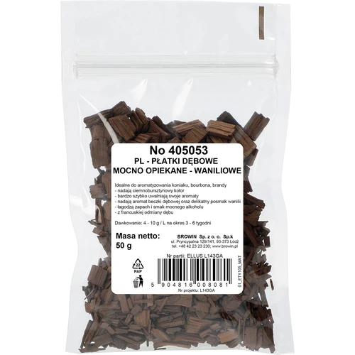Dubové vločky vanilkové, silne opálené, 50 g - 2 ['dubové hobliny', ' dubové hobliny silne opálené', ' dubové vločky', ' dubové vločky vanilkové do alkoholu', ' prísady do alkoholu', ' príchute']