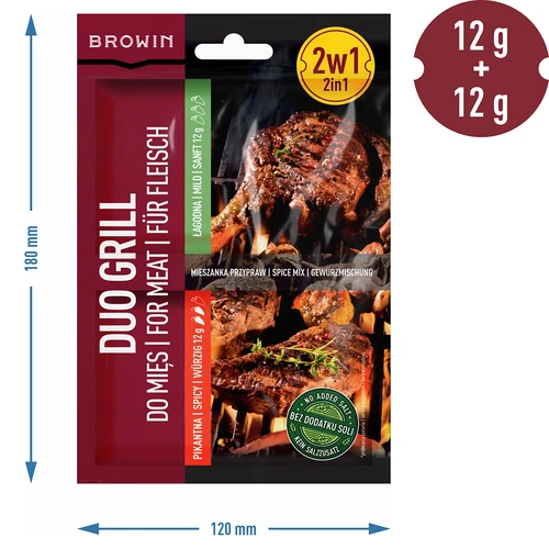 Duo Grill na mäso, zmes korenín 2 v 1, 2 x 12 g - 4 ['gril', ' koreniny a bylinky', ' koreniny na gril', ' koreniny na mäso na gril', ' grilovanie s chuťou', ' nové koreniny na grilovanie', ' dobre okorenené mäso z grilu', ' pikantná korenina na mäso', ' pikantná korenina na grilovanie', ' jemná korenina na mäso', ' jemná korenina na grilovanie', ' najlepšie na grilovanie mäsa', ' ako okoreniť mäso na gril', ' koreniny 2v1', ' mäso na gril', ' mäsové jedlá z grilu', ' chutné steaky z grilu', ' koreniny bez soli']