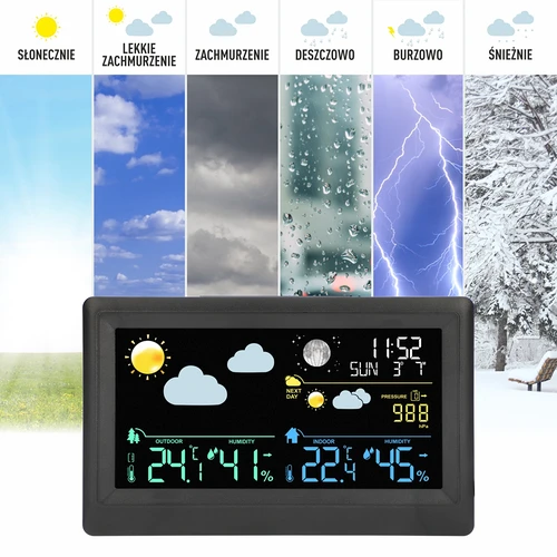 Elektronická meteorologická stanica – bezdrôtová, so senzorom, čierna - 9 ['bezdrôtová meteorologická stanica', ' meranie vonkajšej a vnútornej teploty', ' meranie vlhkosti', ' meteorologická stanica s kalendárom', ' meteorologická stanica s budíkom', ' presná meteorologická stanica', ' meteorologická stanica', ' elektronická meteorologická stanica', ' univerzálna meteorologická stanica', ' ideálny merač počasia', ' kontrola teploty', ' meteorológ', ' senzor vlhkosti', ' vlhkomer', ' barometer', ' meranie atmosférického tlaku', ' meteorológ', ' fázy mesiaca', ' nápad na darček', ' trendy', ' meteorologická stanica s farebným displejom']