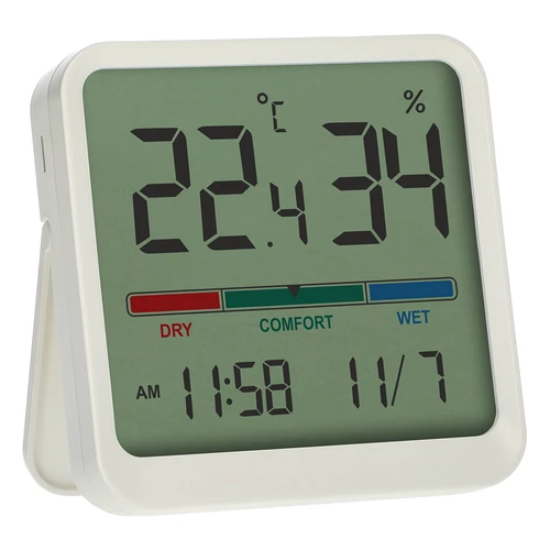 Elektronický izbový teplomer, biely  - 1 ['elektronický teplomer', ' teplomer s hodinami a dátumom', ' teplomer s vlhkomerom', ' meranie vlhkosti v miestnosti', ' merač komfortu', ' teplomer s indikátorom komfortu', ' multifunkčný teplomer', ' teplomer do interiéru', ' vnútorný teplomer', ' bezdrôtový teplomer', ' elektronický teplomer na stenu', ' meteorologická stanica', ' meteorologická stanica']
