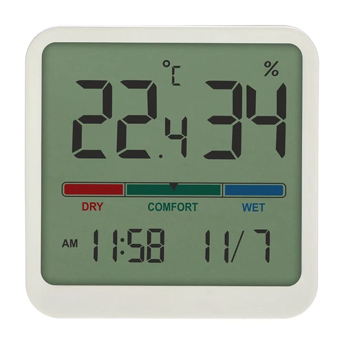 Elektronický izbový teplomer, biely - 2 ['elektronický teplomer', ' teplomer s hodinami a dátumom', ' teplomer s vlhkomerom', ' meranie vlhkosti v miestnosti', ' merač komfortu', ' teplomer s indikátorom komfortu', ' multifunkčný teplomer', ' teplomer do interiéru', ' vnútorný teplomer', ' bezdrôtový teplomer', ' elektronický teplomer na stenu', ' meteorologická stanica', ' meteorologická stanica']