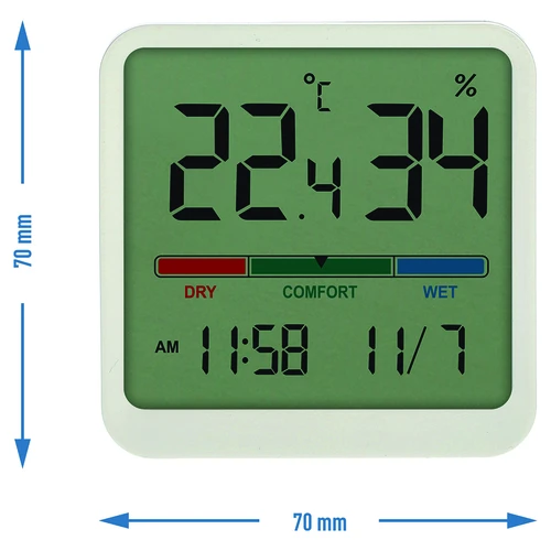 Elektronický izbový teplomer, biely - 9 ['elektronický teplomer', ' teplomer s hodinami a dátumom', ' teplomer s vlhkomerom', ' meranie vlhkosti v miestnosti', ' merač komfortu', ' teplomer s indikátorom komfortu', ' multifunkčný teplomer', ' teplomer do interiéru', ' vnútorný teplomer', ' bezdrôtový teplomer', ' elektronický teplomer na stenu', ' meteorologická stanica', ' meteorologická stanica']