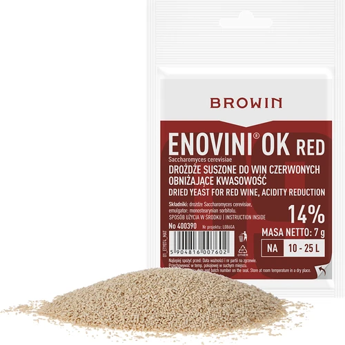 Enovini® OK RED - vinárske kvasnice znižujúce kyslosť 7 g - 3 ['kvasnice na tmavé hrozno', ' kvasnice na čerešne', ' víno z čerešní', ' víno z hrozna', ' kvasnice znižujúce kyslosť', ' kvasnice na červené vína', ' sušené kvasnice', ' domáce víno', ' kvasnice redukujúce kyslosť', ' kvasnice Enovini', ' vinárske kvasnice Browin']