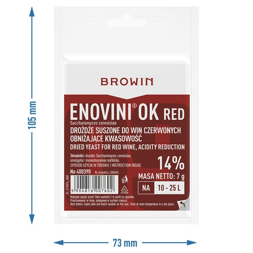 Enovini® OK RED - vinárske kvasnice znižujúce kyslosť 7 g - 5 ['kvasnice na tmavé hrozno', ' kvasnice na čerešne', ' víno z čerešní', ' víno z hrozna', ' kvasnice znižujúce kyslosť', ' kvasnice na červené vína', ' sušené kvasnice', ' domáce víno', ' kvasnice redukujúce kyslosť', ' kvasnice Enovini', ' vinárske kvasnice Browin']