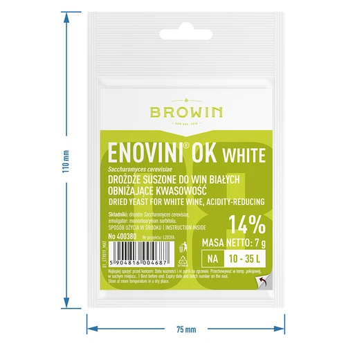 Enovini® OK WHITE - vínne kvasnice znižujúce kyslosť 7 g - 4 ['kvasnice na jablká', ' kvasnice na biele hrozno', ' víno z jabĺk', ' víno z hrozna', ' kvasnice znižujúce kyslosť', ' kvasnice na biele vína', ' sušené kvasnice', ' domáce víno', ' kvasnice redukujúce kyslosť']