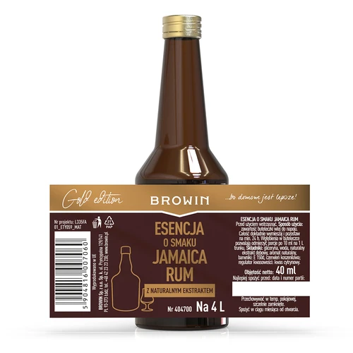 Esencia Gold s príchuťou Jamaica Rum na 4 L, 40 ml - 5 ['rumová príchuť', ' esencia tmavého rumu', ' aróma tmavého rumu', ' esencia do pálenky', ' esencia browin', ' prírodná aróma', ' prírodný dubový extrakt']