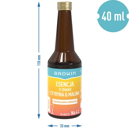 Esencia s citrónovo-malinovou príchuťou - 40 ml, na 4L - 7 ['prípravok do alkoholu', ' aróma do alkoholu', ' aróma do vodky', ' chuťová esencia', ' aróma do likérov', ' prípravok do likéru', ' esencia s prírodnou arómou', ' malinovo-citrónová aróma', ' prírodná esencia do alkoholu', ' esencie', ' esencie do pálenky', ' esencia malina a citrón']