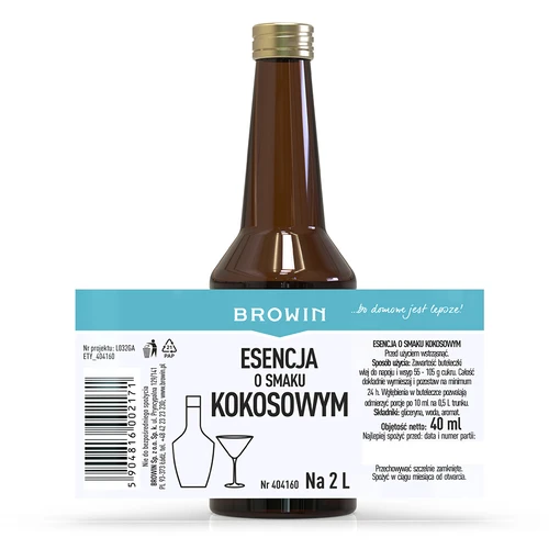 Esencia s kokosovou príchuťou na 2 L - 40 ml - 5 ['prípravok do alkoholu', ' aróma do vodky', ' do alkoholu', ' chuťová esencia do alkoholu', ' chuťová esencia do vodky', ' kokosový prípravok', ' kokosová esencia', ' chuťová esencia kokos', ' esencie do pálenky', ' esencia gold']