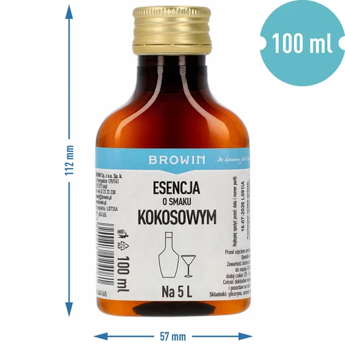 Esencia s kokosovou príchuťou, na 5 L - 100 ml - 7 ['prípravok do alkoholu', ' aróma do vodky', ' do alkoholu', ' chuťová esencia do alkoholu', ' chuťová esencia do vodky', ' kokosový prípravok', ' kokosová esencia', ' chuťová esencia kokos', ' esencie do pálenky', ' esencia gold']