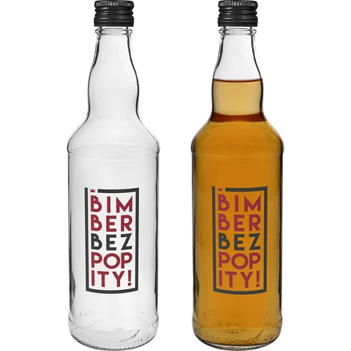 Fľaša 0,5 L s uzáverom a 2-farebnou potlačou Bimber Bez Popity - 4 ks. - 6 ['fľaša', ' fľaše', ' fľaše s potlačou', ' fľaša na likéry', ' fľaša na pálenku', ' fľaša na alkohol', ' fľaša s potlačou', ' sklenená fľaša s potlačou a uzáverom', ' fľaše 500 ml s korkom', ' fľaše na korok sada', ' na svadbu', ' fľaša na domáci alkohol', ' fľaša na darček', ' fľaša na vodku', ' superfľaše']