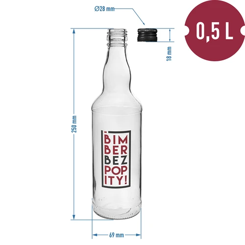 Fľaša 0,5 L s uzáverom a 2-farebnou potlačou Bimber Bez Popity - 4 ks. - 8 ['fľaša', ' fľaše', ' fľaše s potlačou', ' fľaša na likéry', ' fľaša na pálenku', ' fľaša na alkohol', ' fľaša s potlačou', ' sklenená fľaša s potlačou a uzáverom', ' fľaše 500 ml s korkom', ' fľaše na korok sada', ' na svadbu', ' fľaša na domáci alkohol', ' fľaša na darček', ' fľaša na vodku', ' superfľaše']