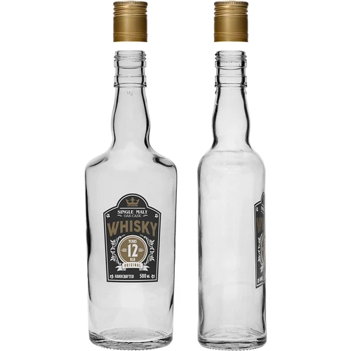 Fľaša 0,5 L s uzáverom a 2-farebnou potlačou Whisky - 4 ks - 4 ['domáca fľaša whisky', ' fľaša na whisky', ' sklenená fľaša s uzáverom', ' fľaša s uzáverom', ' sklenená fľaša 500 ml', ' fľaša 0', '5 L', ' fľaše s potlačou', ' fľaša s potlačou', ' fľaše na Whiskey']