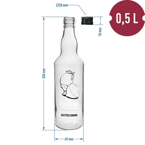 Fľaša 500 ml so skrutkovacím uzáverom, potlač „Citrónovica“, 1 ks - 4