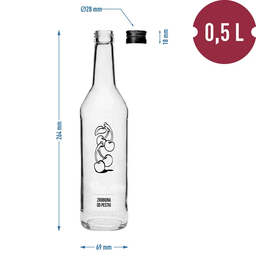 Fľaša 0,5 L s uzáverom a potlačou Višňovka - 4 ks - 7 ['višňovka', ' višňový likér', ' fľaša na višňovku', ' fľaša na likéry', ' fľaše na likéry', ' fľaša s uzáverom', ' fľaše s potlačou', ' sklo s potlačou', ' sklenené fľaše', ' sklenené fľaše s uzávermi']