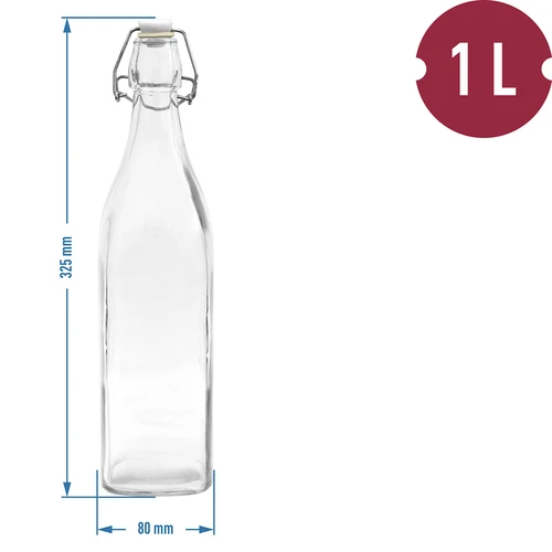 Fľaša 1 l s hermetickým uzáverom – hranatá - 2