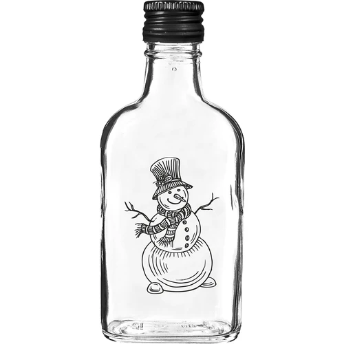 Fľaša ploskačka 200 ml so skrutkovacím uzáverom, potlač „Snehuliak“, 1 ks.