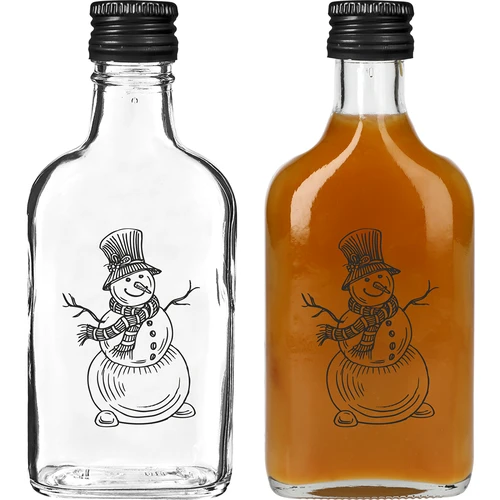 Fľaša ploskačka 200 ml so skrutkovacím uzáverom, potlač „Snehuliak“, 1 ks. - 2