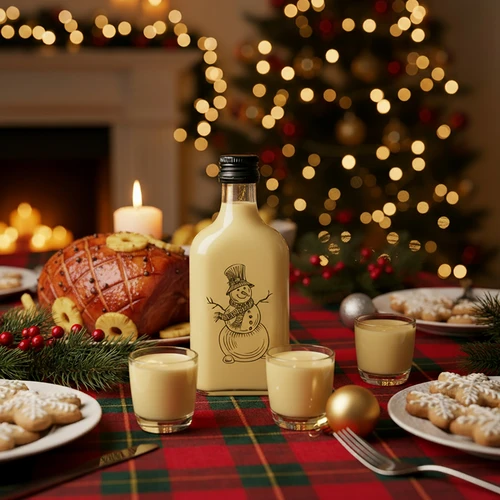 Fľaša ploskačka 200 ml so skrutkovacím uzáverom, potlač „Snehuliak“, 1 ks. - 6