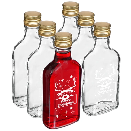 Fľaša 200 ml so skrutkovacím uzáverom, potlač Vianočný Sob, 6 ks.  - 1 ['fľaša', ' fľaše', ' fľaša s potlačou', ' fľaša na sviatky', ' fľaša na Vianoce', ' fľaša na likéry', ' fľaša na pálenku', ' fľaša na alkohol', ' sklenená fľaša s korkom', ' fľaša 200 ml so skrutkovacím uzáverom', ' fľaše ploskačky', ' fľaša opička', ' súprava na sviatky', ' fľaša pod stromček', ' nápoje na sviatky', ' malá ozdobná fľaša', ' Merry Christmas', ' vianočný darček']
