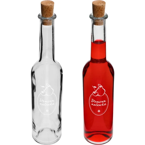 Fľaša 350 ml s korkom, potlač Domáci likér  - 1 ['na likér', ' domáci likér', ' višňovka', ' duly', ' arónia', ' fľaša na alkohol', ' domáce alkoholy', ' fľaša s potlačou']