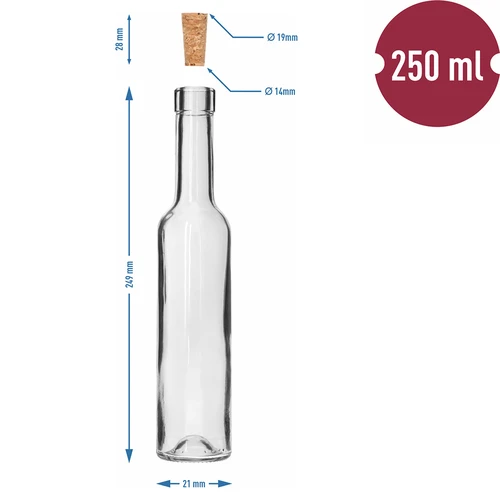 Fľaša BELISSIMO 250 ml, s prírodným korkom, 1 ks - 5