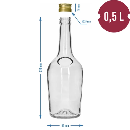 Fľaša GLORIA 0,5 l, so zlatým skrutkovacím viečkom fi 28, 1 ks - 6