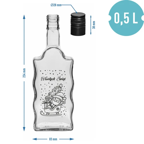 Fľaša Klasztorna 0,5 l s čiernym uzáverom a potlačou Mikuláša - 5