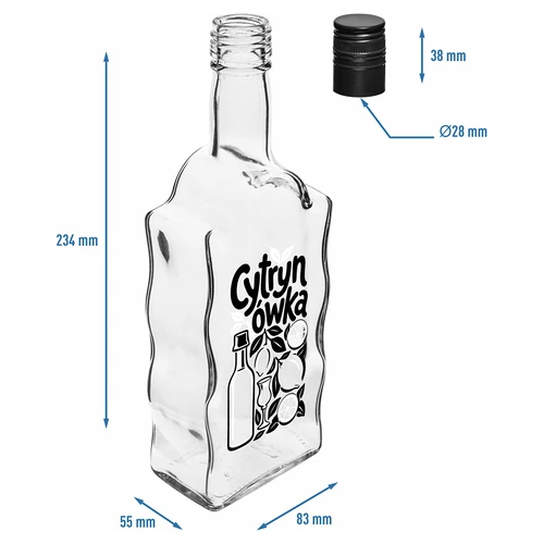 Fľaša Klasztorna 500 ml so skrutkovacím uzáverom a potlačou „Cytrynówka”, vzor 1 - 5