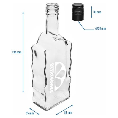 Fľaša Klasztorna 500 ml so skrutkovacím uzáverom a potlačou „Cytrynówka”, vzor 2 - 5