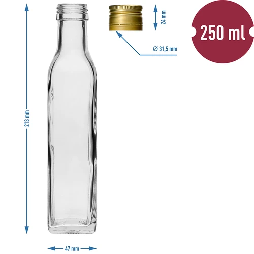 Fľaša Maraska 250 ml s uzáverom, 6 ks. - 7 ['fľaša Maraska', ' fľaša maraska', ' sklenená fľaša', ' fľaša 250ml', ' sada fliaš', ' sklenené fľaše', ' fľaše na ocot', ' fľaše na olej', ' fľaše s uzáverom']