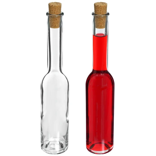 Fľaša na likér 200 ml 6 ks + 6 zátok 23/18 - 6 ['fľaša na alkohol', ' ozdobné fľaše na alkohol', ' sklenená fľaša na alkohol', ' fľaše na pálenku na svadbu', ' fľaša na likér', ' fľaša na víno', ' fľaše na víno', ' likér']