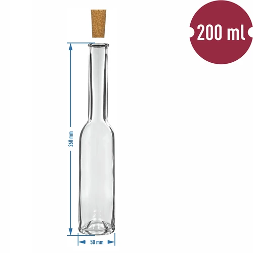 Fľaša na likér 200 ml 6 ks + 6 zátok 23/18 - 7 ['fľaša na alkohol', ' ozdobné fľaše na alkohol', ' sklenená fľaša na alkohol', ' fľaše na pálenku na svadbu', ' fľaša na likér', ' fľaša na víno', ' fľaše na víno', ' likér']
