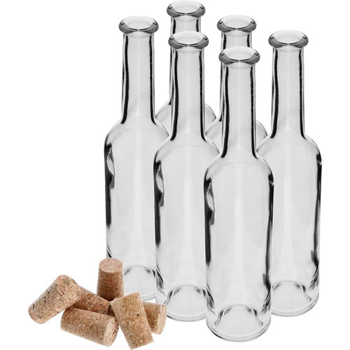 Fľaša na likér 350 ml 6 ks + 6 zátok - 3 ['na likér', ' do likéru', ' domáci likér', ' na višňovku', ' na darček', ' ozdobná fľaša', ' na šťavu', ' do šťavy', ' sada fliaš', ' sklenené fľaše']