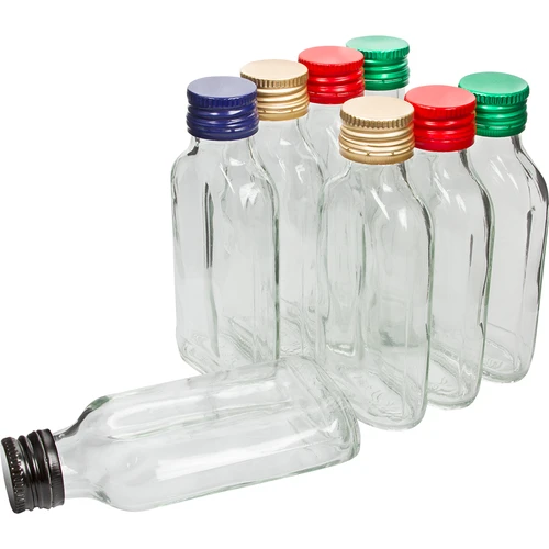 Fľaša na likéry ploskačka 100 ml + uzáver 8 ks  - 1 ['fľaše', ' ploskačky', ' likéry', ' fľaše na likéry', ' fľaštičky', ' domáce nápoje', ' domáce likéry', ' ploskačka so skrutkovacím uzáverom', ' fľaša so skrutkovacím uzáverom', ' fľaštička so skrutkovacím uzáverom', ' fľaše s farebnými uzávermi', ' farebné uzávery', ' uzávery']