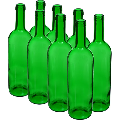 Fľaša na víno 0,75 L zelená - balenie 8 ks.  - 1 ['fľaša na alkohol', ' ozdobné fľaše na alkohol', ' sklenená fľaša na alkohol', ' fľaše na pálenku na svadbu', ' fľaša na likér', ' ozdobné fľaše na likéry', ' fľaša na víno', ' fľaša na víno', ' fľaša bordeaux']