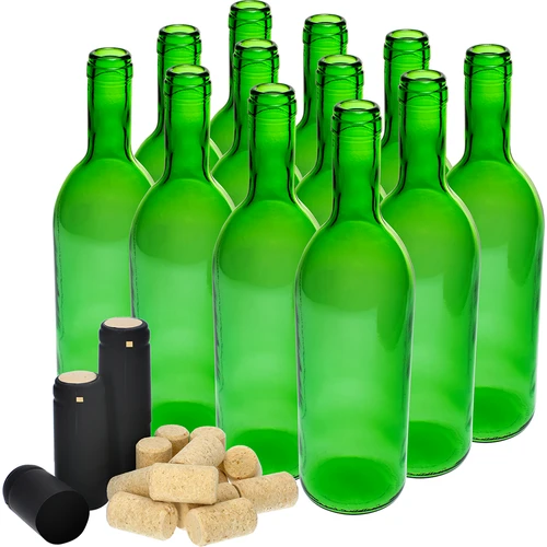 Fľaša na víno 0,75L s korkami a uzávermi - 12 ks - 2 ['fľaše na víno', ' súprava fliaš', ' fľaše 12 ks', ' fľaše s korkami', ' vinárske fľaše', ' teplom zmršťovacie uzávery', ' súprava na víno', ' fľaše 750 ml', ' kartón fliaš', ' domáce víno', ' korkové zátky', ' krabica na fľaše']