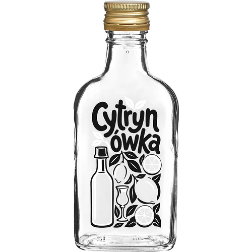 Fľaša ploskačka 200 ml so skrutkovacím uzáverom a potlačou „Cytrynówka”, vzor 1
