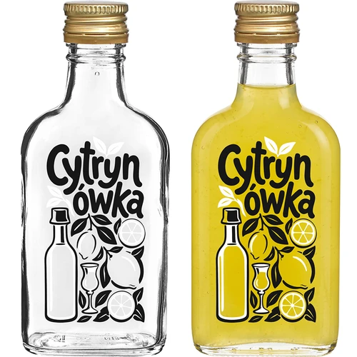 Fľaša ploskačka 200 ml so skrutkovacím uzáverom a potlačou „Cytrynówka”, vzor 1 - 2