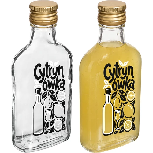 Fľaša ploskačka 200 ml so skrutkovacím uzáverom a potlačou „Cytrynówka”, vzor 1 - 3