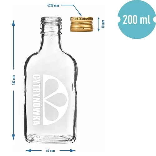 Fľaša – ploskačka 200 ml so skrutkovacím uzáverom a potlačou „Cytrynówka”, vzor 2 - 4
