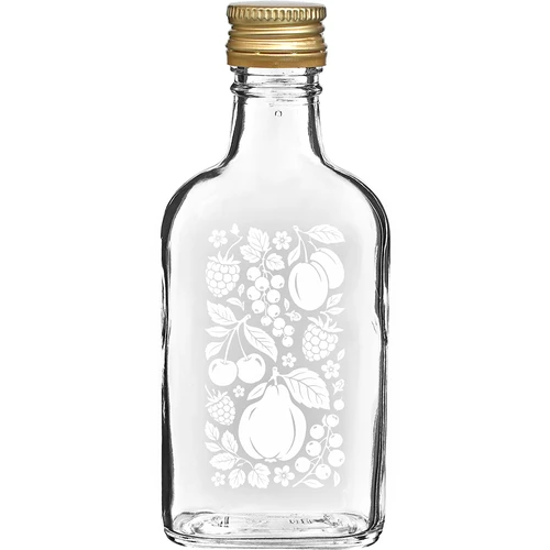 Fľaša ploskačka 200 ml so skrutkovacím uzáverom a potlačou „Ovocie”, vzor 2
