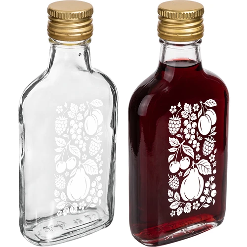 Fľaša ploskačka 200 ml so skrutkovacím uzáverom a potlačou „Ovocie”, vzor 2 - 3