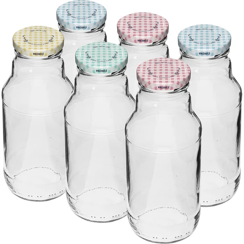 Fľaša TO na džús 330 ml s uzáverom fi 43 - 6 ks.  - 1 ['fľaša na džús', ' fľaša 330 ml', ' fľaša Kubuś', ' fľaša na pretlak', ' fľaša na sirup', ' uzáver TO', ' uzáver s klikom', ' farebné uzávery', ' sada fliaš s uzávermi', ' na pasterizáciu']