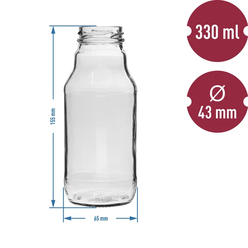 Fľaša TO na džús 330 ml s uzáverom fi 43 - 6 ks. - 4 ['fľaša na džús', ' fľaša 330 ml', ' fľaša Kubuś', ' fľaša na pretlak', ' fľaša na sirup', ' uzáver TO', ' uzáver s klikom', ' farebné uzávery', ' sada fliaš s uzávermi', ' na pasterizáciu']
