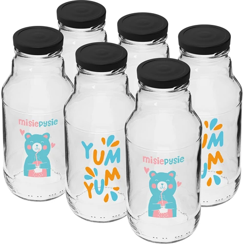 Fľaša twist off 330 ml so skrutkovacím uzáverom fi43 a farebnou potlačou - 6 ks. - 2 ['fľaša Kubuś', ' fľaša pre deti', ' fľaša s potlačou', ' fľaša na džús', ' fľaša na paradajkový pretlak', ' fľaša na sirup', ' fľaša 330 ml', ' fľaša so skrutkovacím uzáverom', ' fľaša s klikom', ' fľaša na smoothie']