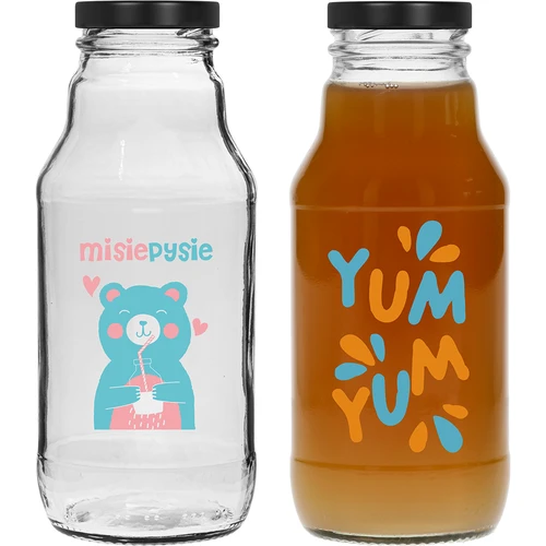 Fľaša twist off 330 ml so skrutkovacím uzáverom fi43 a farebnou potlačou - 6 ks. - 5 ['fľaša Kubuś', ' fľaša pre deti', ' fľaša s potlačou', ' fľaša na džús', ' fľaša na paradajkový pretlak', ' fľaša na sirup', ' fľaša 330 ml', ' fľaša so skrutkovacím uzáverom', ' fľaša s klikom', ' fľaša na smoothie']