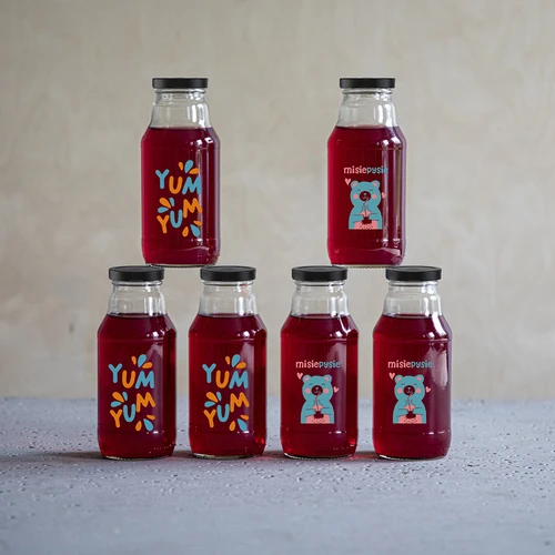 Fľaša twist off 330 ml so skrutkovacím uzáverom fi43 a farebnou potlačou - 6 ks. - 8 ['fľaša Kubuś', ' fľaša pre deti', ' fľaša s potlačou', ' fľaša na džús', ' fľaša na paradajkový pretlak', ' fľaša na sirup', ' fľaša 330 ml', ' fľaša so skrutkovacím uzáverom', ' fľaša s klikom', ' fľaša na smoothie']
