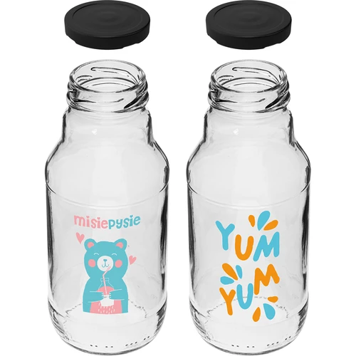 Fľaša twist off 330 ml so skrutkovacím uzáverom fi43 a farebnou potlačou - 6 ks. - 4 ['fľaša Kubuś', ' fľaša pre deti', ' fľaša s potlačou', ' fľaša na džús', ' fľaša na paradajkový pretlak', ' fľaša na sirup', ' fľaša 330 ml', ' fľaša so skrutkovacím uzáverom', ' fľaša s klikom', ' fľaša na smoothie']